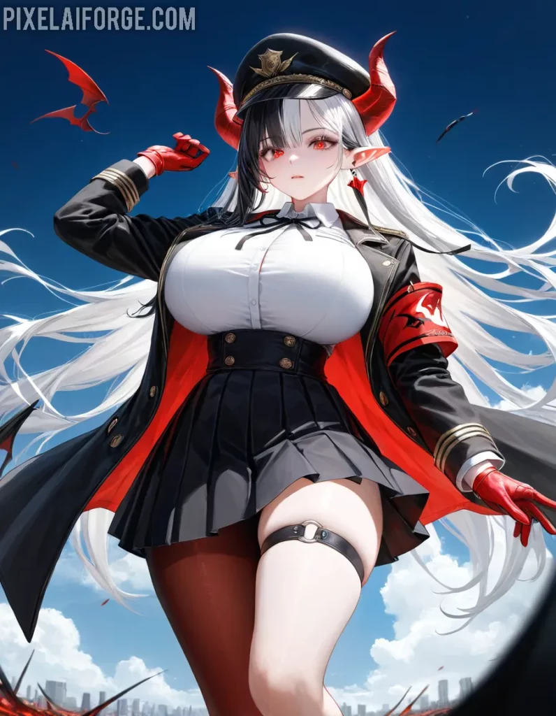 Chica de Anime con Cuernos: Arte Digital Fantástico
