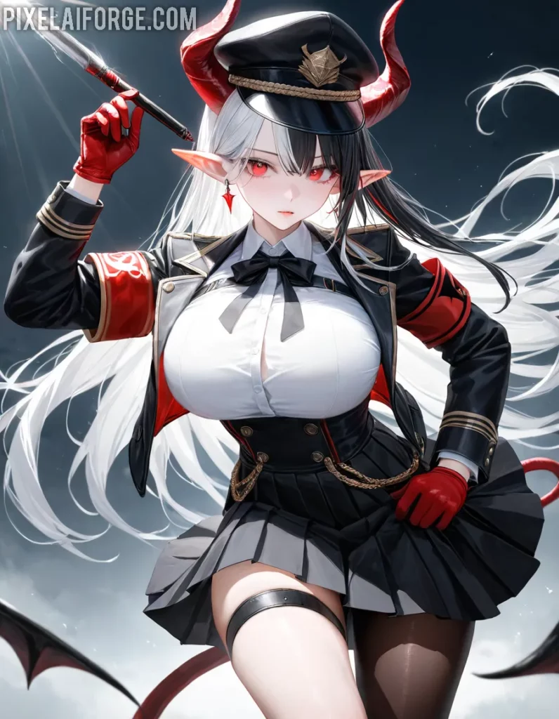 Chica de Anime con Cuernos: Arte Digital Fantástico