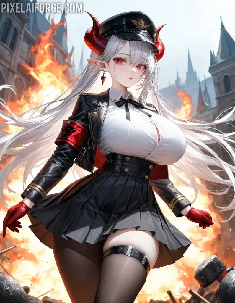 Chica de Anime con Cuernos: Arte Digital Fantástico
