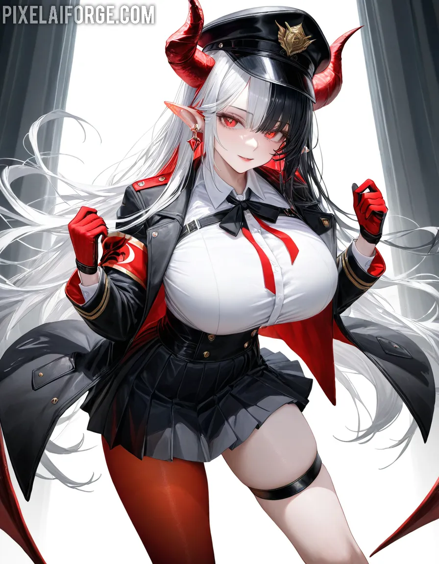 Chica de Anime con Cuernos: Arte Digital Fantástico