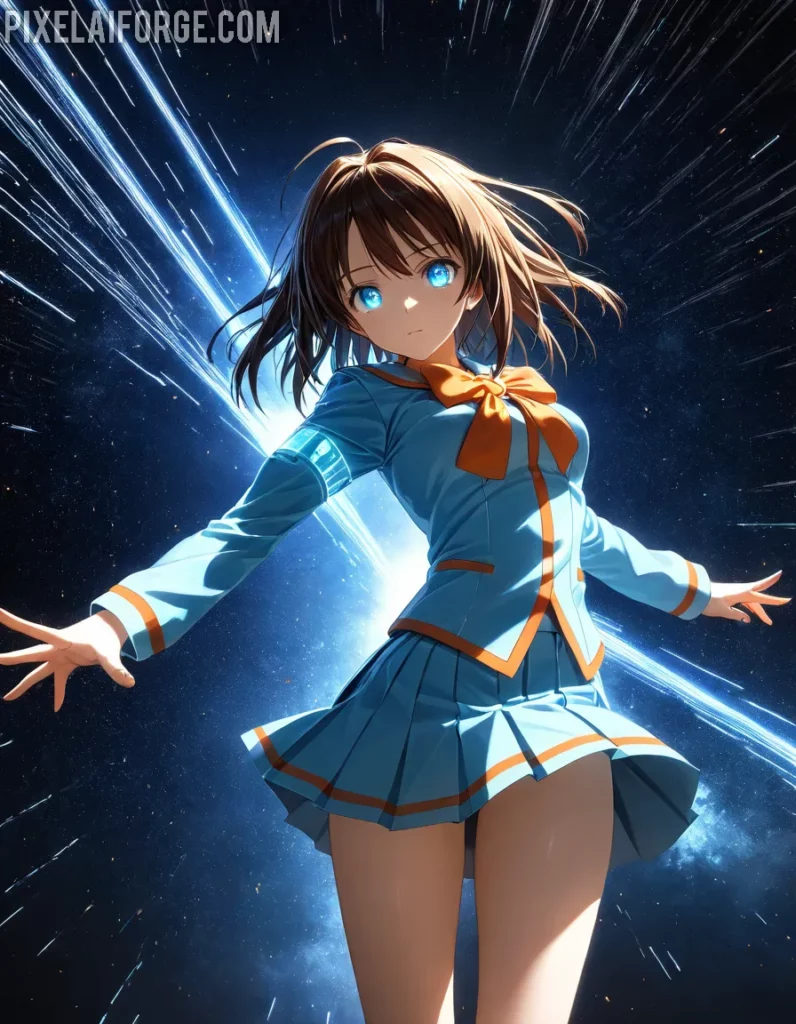 Chica de Anime en Fondo Cósmico: Arte Digital Futurista