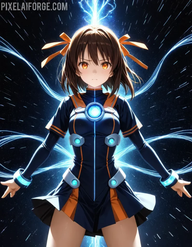 Chica de Anime en Fondo Cósmico: Arte Digital Futurista