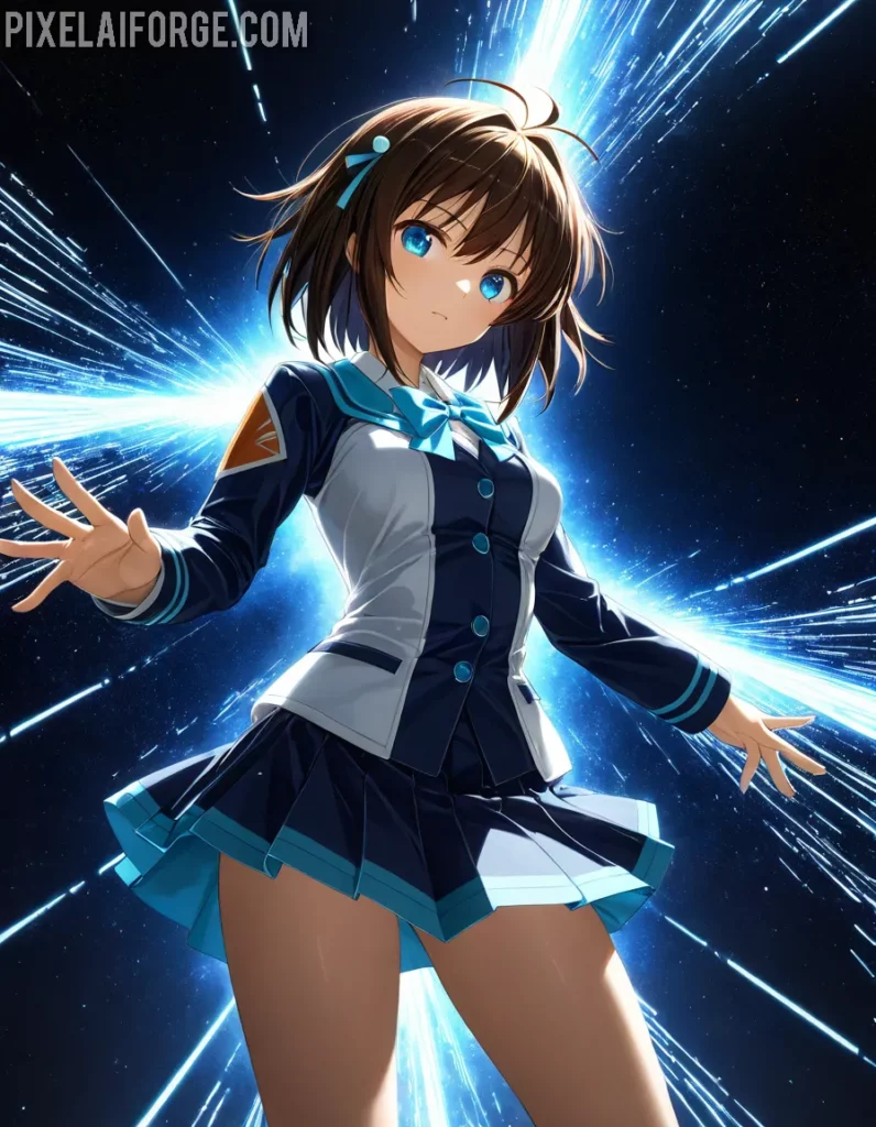 Chica de Anime en Fondo Cósmico: Arte Digital Futurista