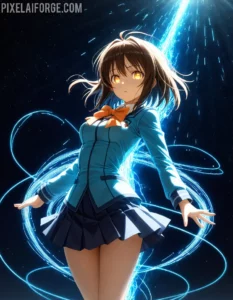 Chica de Anime en Fondo Cósmico: Arte Digital Futurista