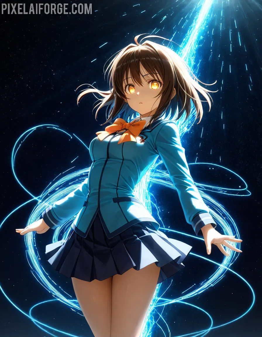 Chica de Anime en Fondo Cósmico: Arte Digital Futurista