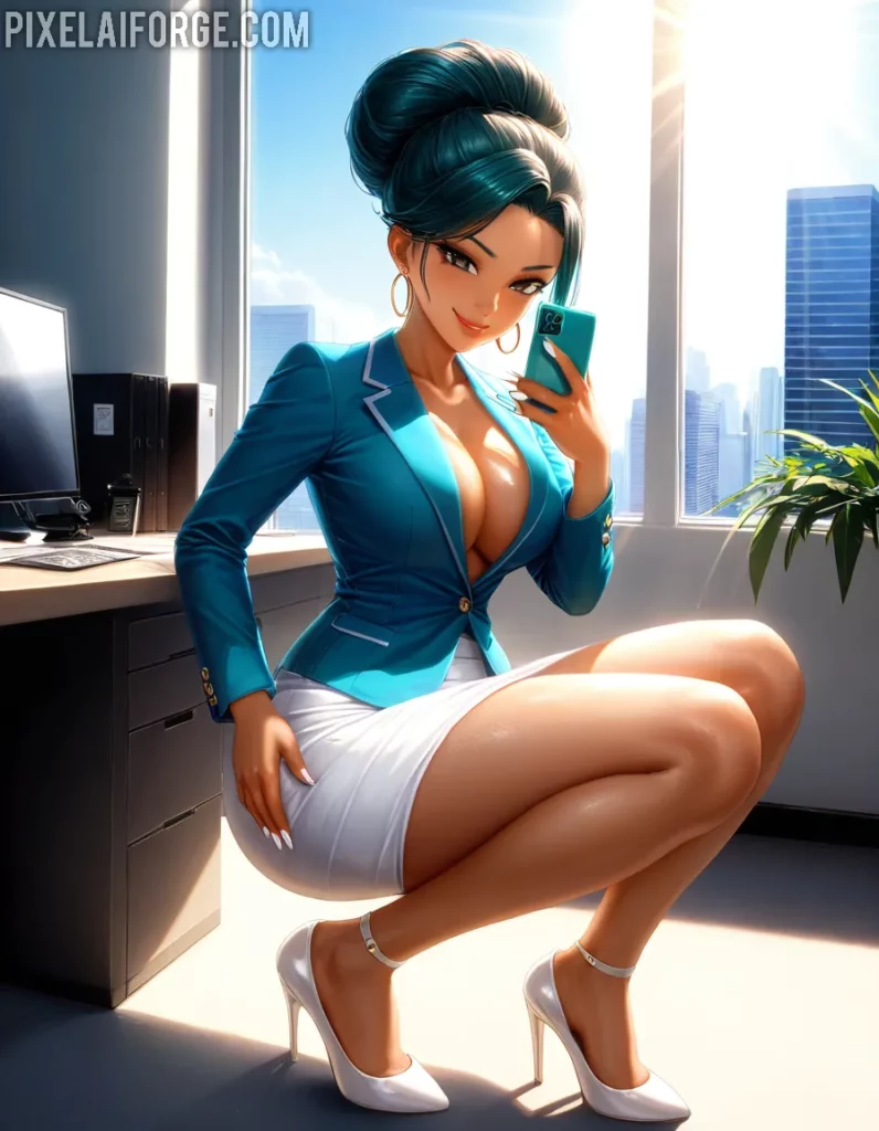 Chica de Anime en Oficina Moderna - Arte Digital
