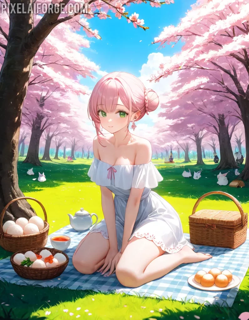Disfruta un Picnic de Primavera Estilo Anime Bajo los Cerezos en Flor