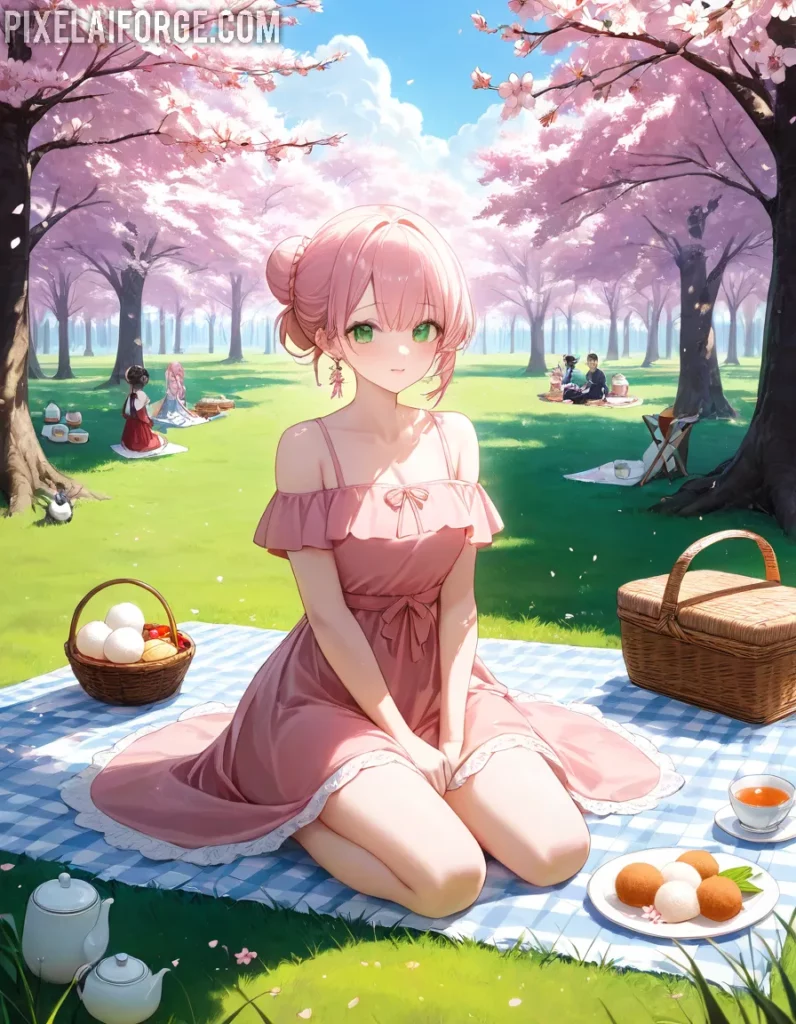 Disfruta un Picnic de Primavera Estilo Anime Bajo los Cerezos en Flor