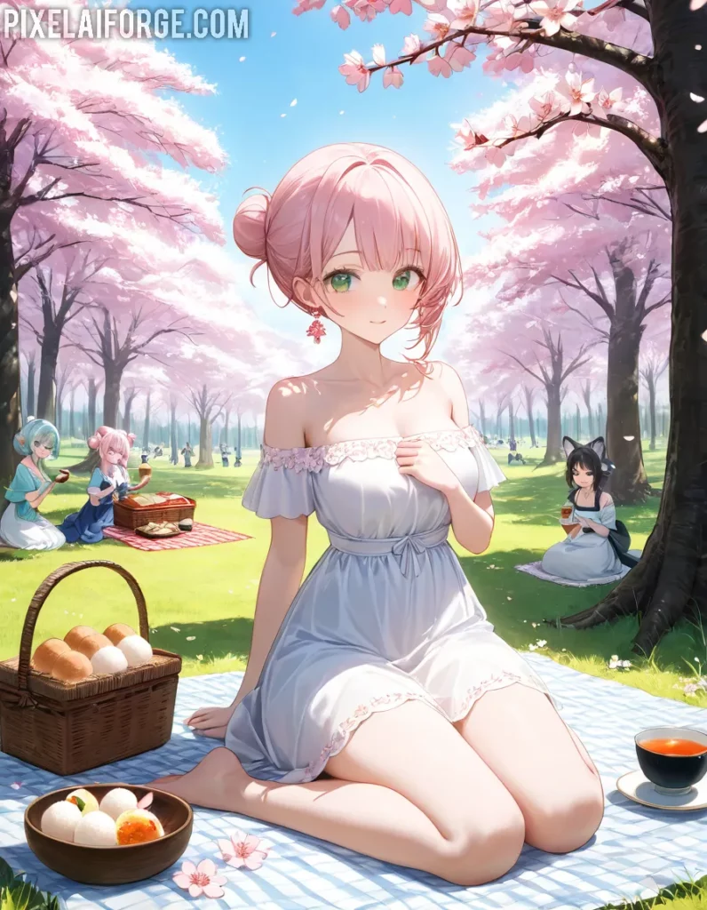 Disfruta un Picnic de Primavera Estilo Anime Bajo los Cerezos en Flor