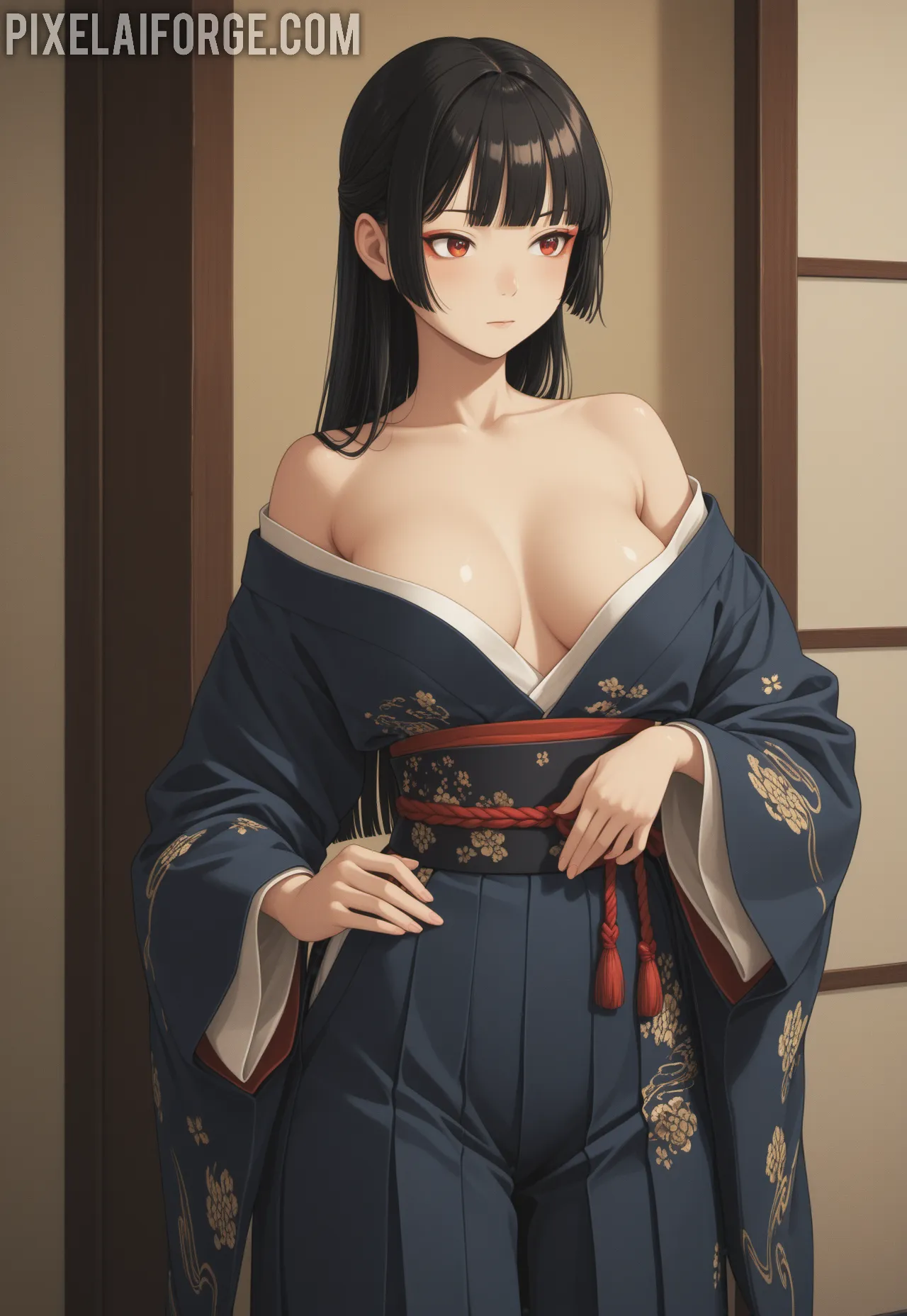 El encanto de una guapa chica anime en kimono tradicional japonés
