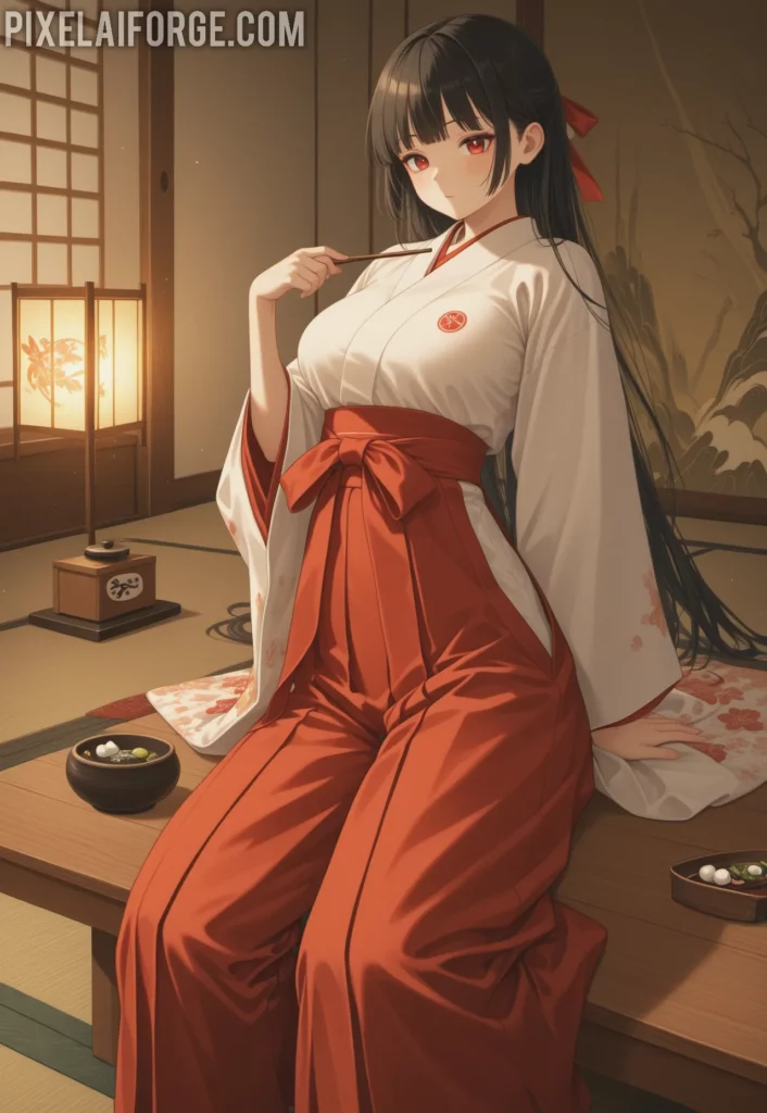 El encanto de una guapa chica anime en kimono tradicional japonés