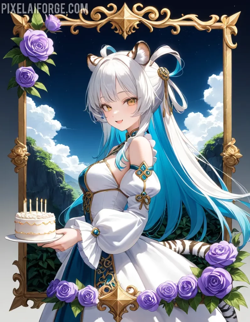 Elegant Anime Cat Girl in a Fantasy Garden