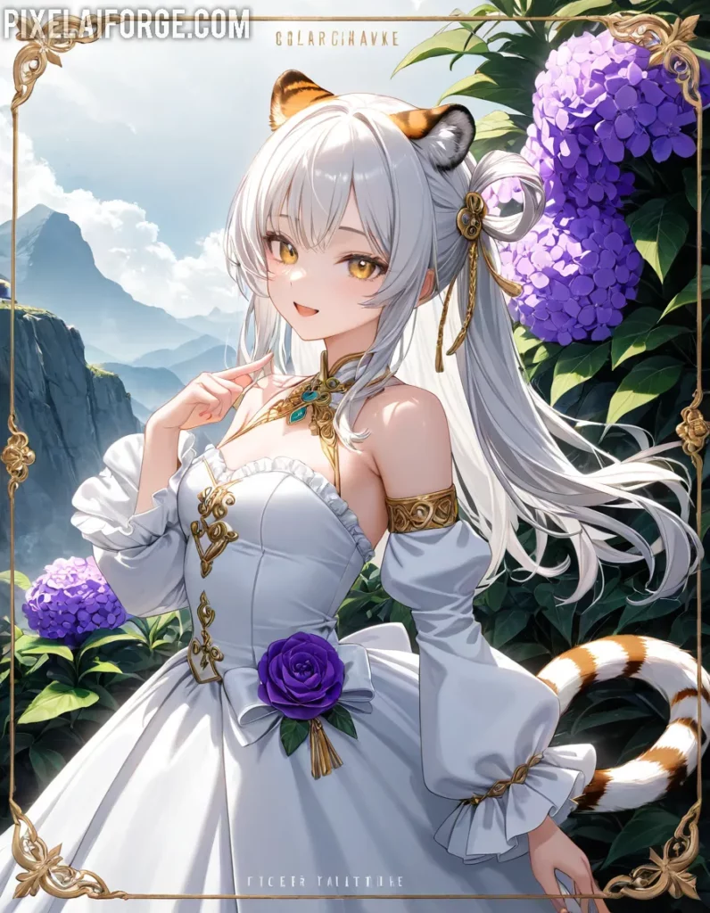 Elegant Anime Cat Girl in a Fantasy Garden