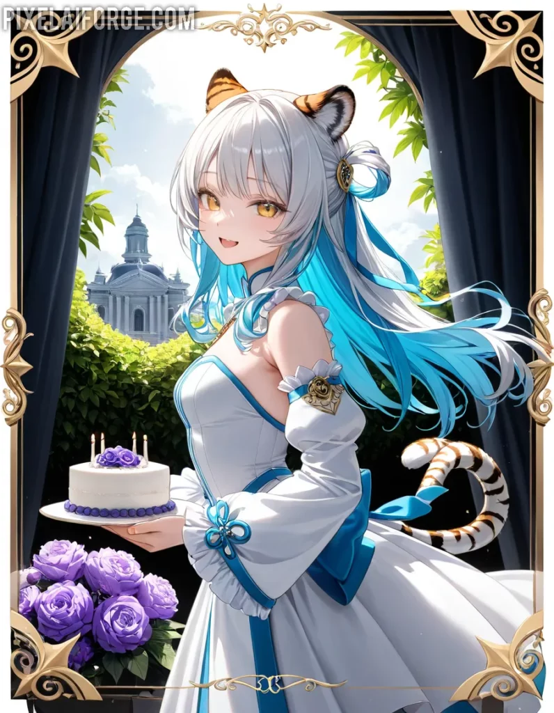 Elegant Anime Cat Girl in a Fantasy Garden