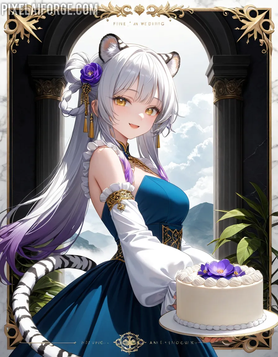 Elegant Anime Cat Girl in a Fantasy Garden