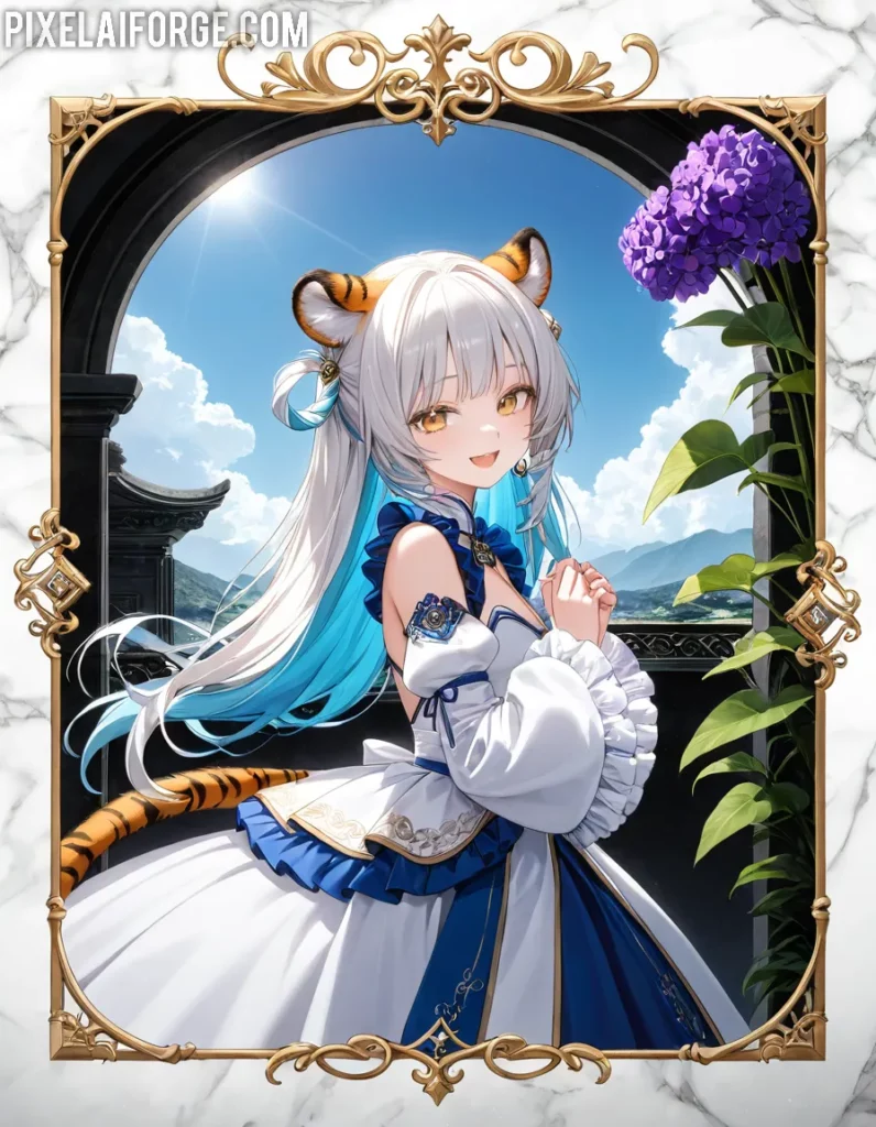 Elegant Anime Cat Girl in a Fantasy Garden