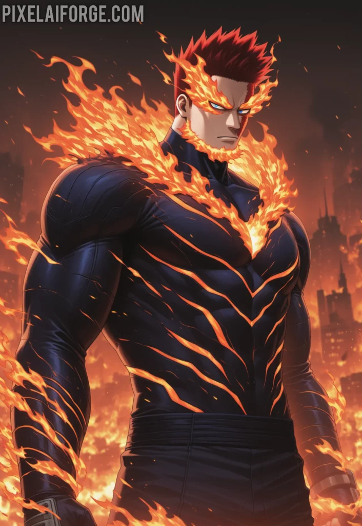 Imagen anime generada por IA de Endeavor vs Overhaul Combate Épico de Fuego y Venganza