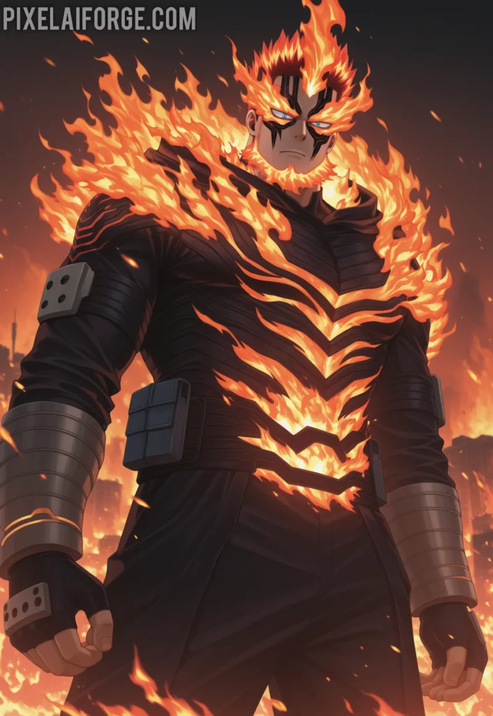 Imagen anime generada por IA de Endeavor vs Overhaul Combate Épico de Fuego y Venganza