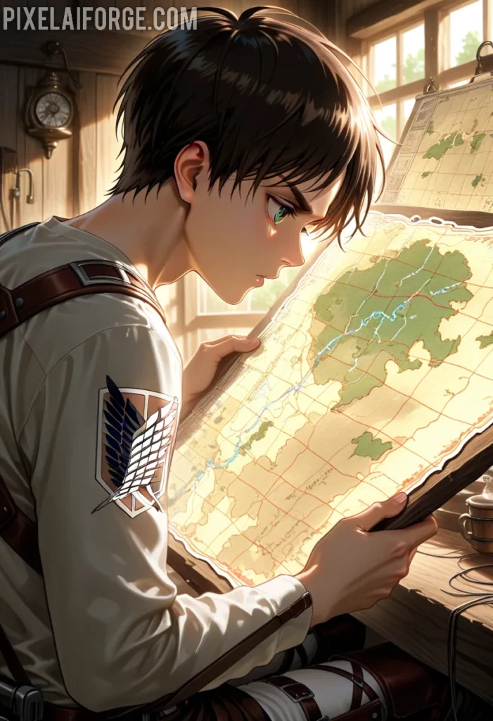 Eren usa un mapa temporal para entender el orden cronológico de Attack on Titan