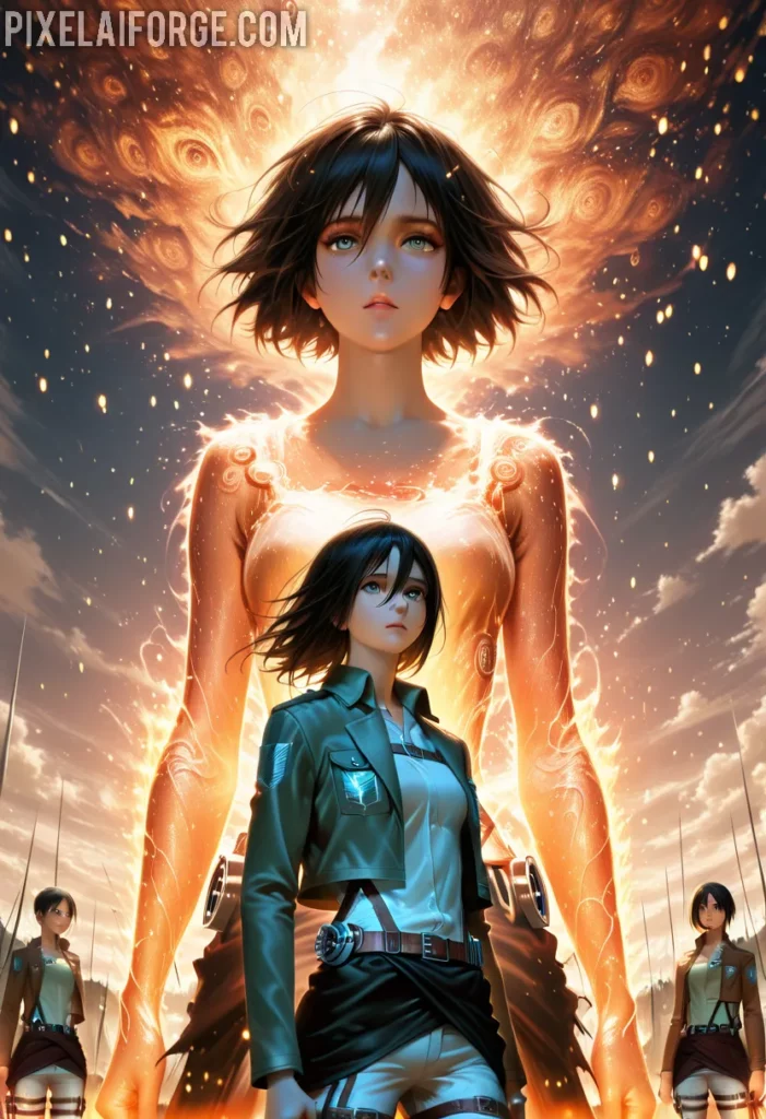 Eren mira hacia el horizonte mientras recuerdos de la serie flotan a su alrededor