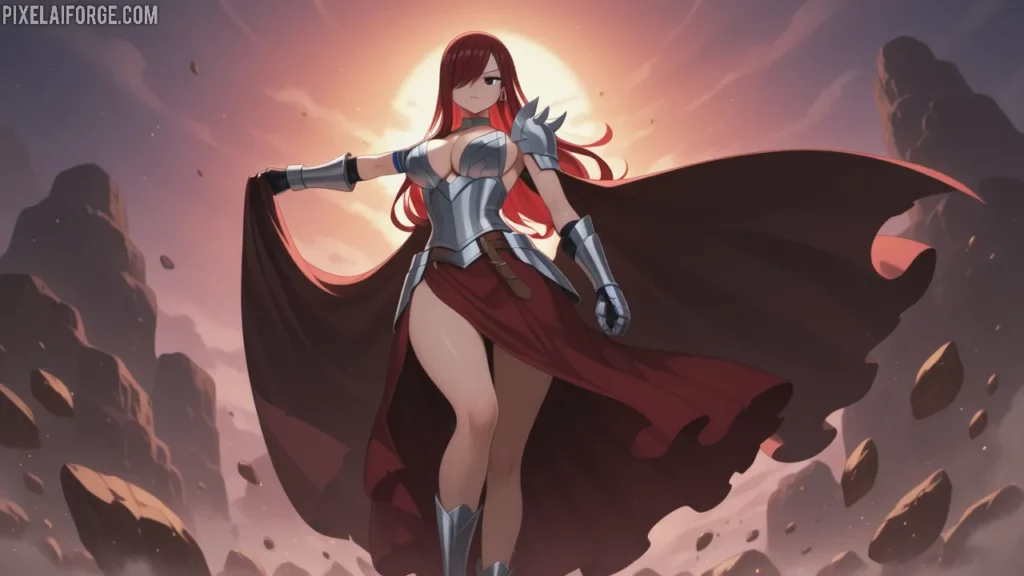 Erza puede cambiar de armadura y armas instantáneamente gracias a su magia.