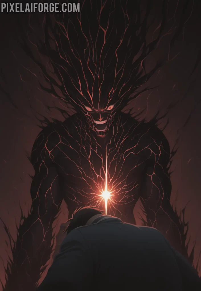 Father absorbing all seven Homunculi powers, black void opening behind him, horrified Ed and Al watching, epic final battle scene, dramatic lighting, Fullmetal Alchemist Brotherhood anime style