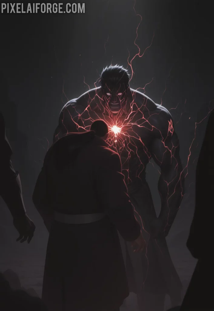 Father absorbing all seven Homunculi powers, black void opening behind him, horrified Ed and Al watching, epic final battle scene, dramatic lighting, Fullmetal Alchemist Brotherhood anime style