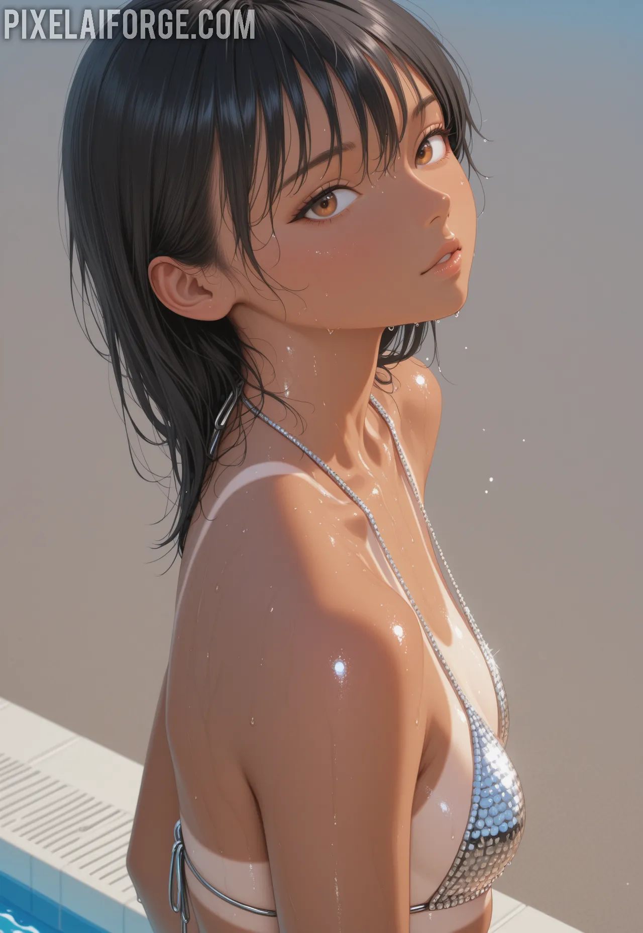 Guapa chica anime en su visita a la piscina: diversión y frescura al estilo japonés