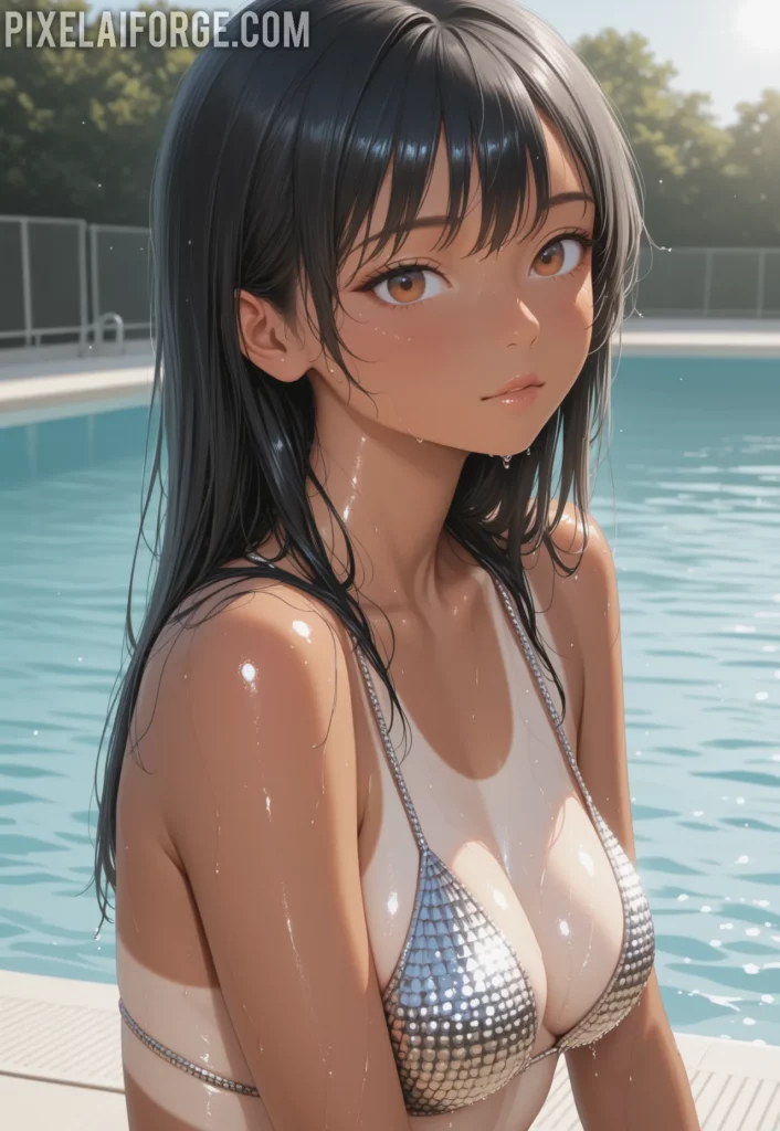 Guapa chica anime en su visita a la piscina: diversión y frescura al estilo japonés