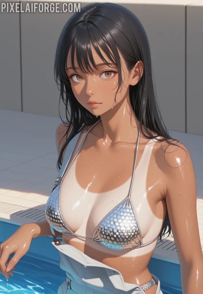 Guapa chica anime en su visita a la piscina: diversión y frescura al estilo japonés