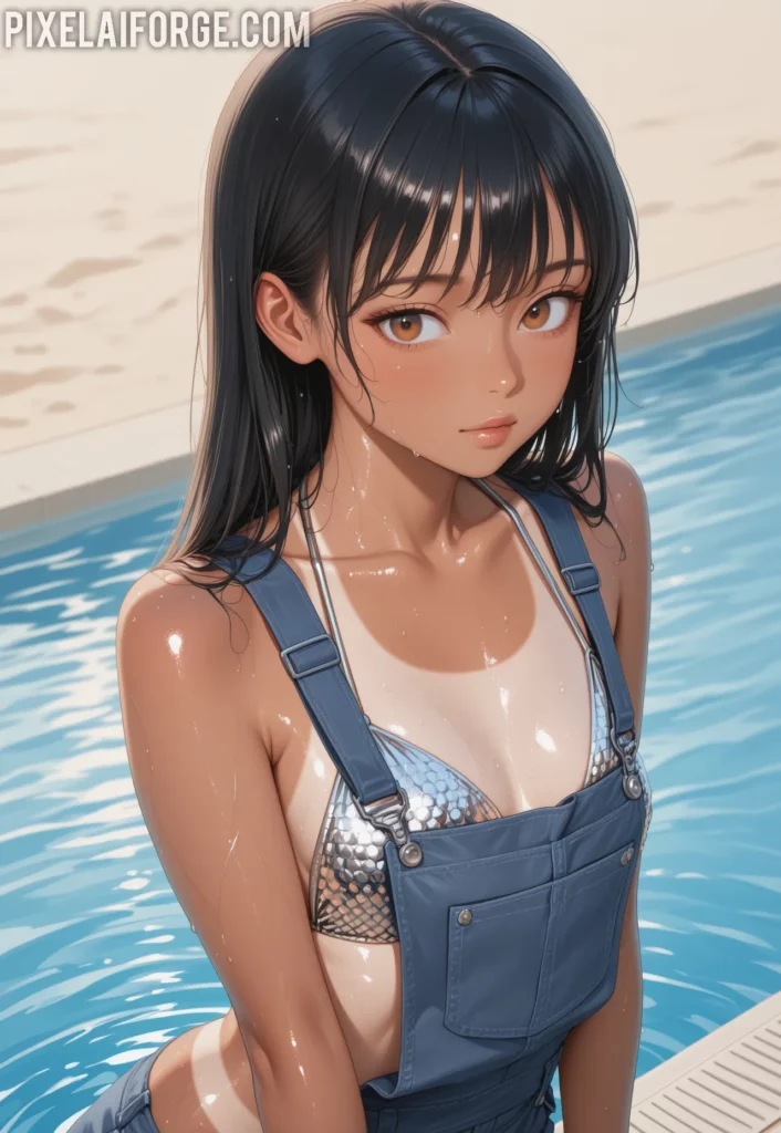 Guapa chica anime en su visita a la piscina: diversión y frescura al estilo japonés