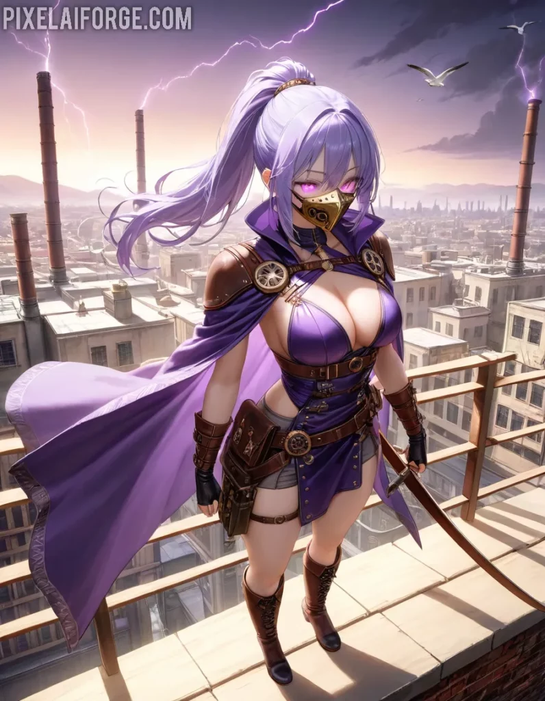 Guerrera Steampunk Anime con Poderes Eléctricos Arte Impresionante