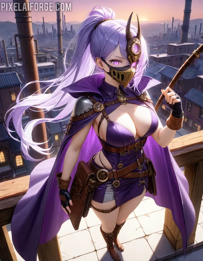 Guerrera Steampunk Anime con Poderes Eléctricos Arte Impresionante