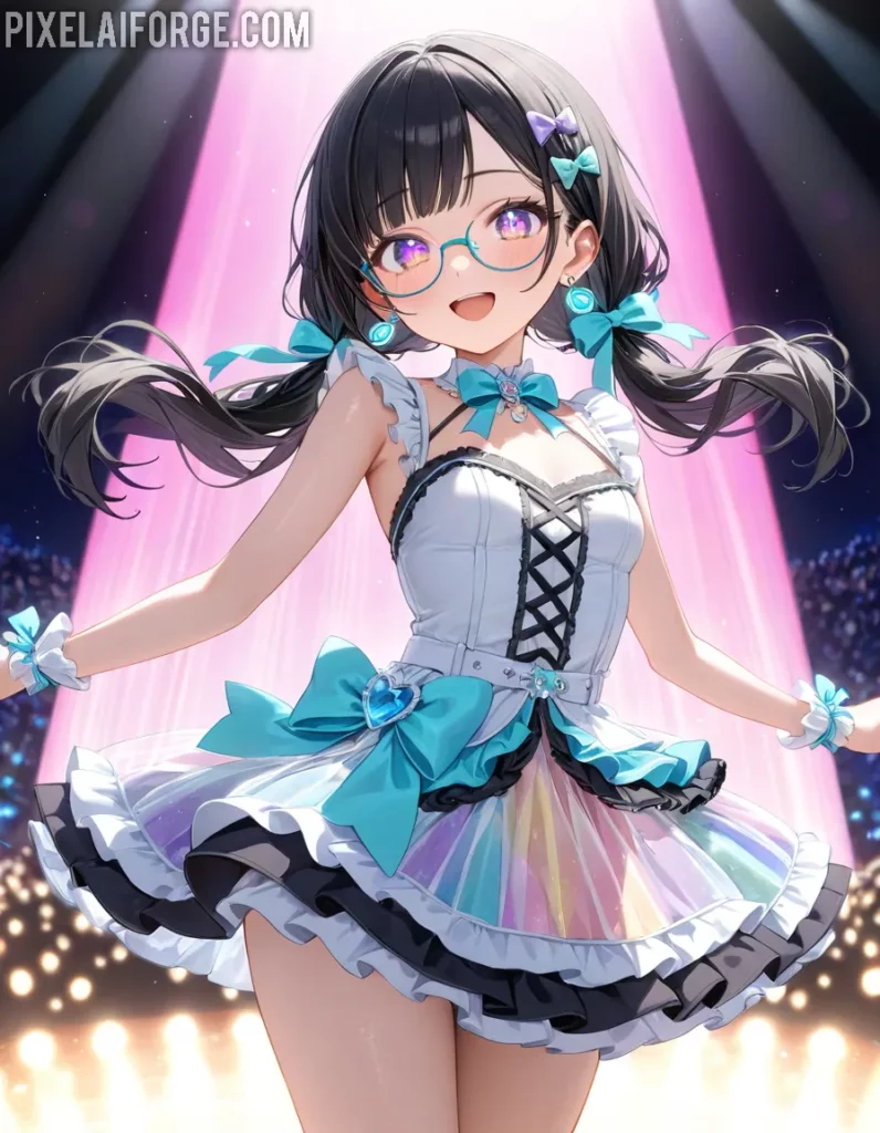 Idol de Anime en Escenario: Arte Digital Vibrante