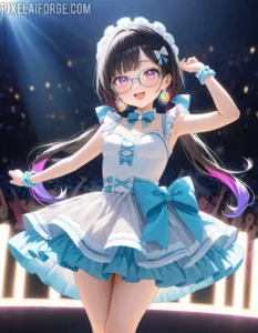 Idol de Anime en Escenario: Arte Digital Vibrante
