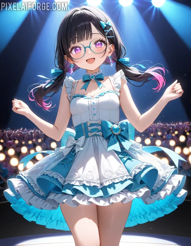 Idol de Anime en Escenario: Arte Digital Vibrante