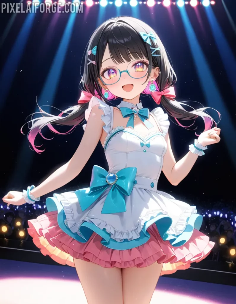 Idol de Anime en Escenario: Arte Digital Vibrante