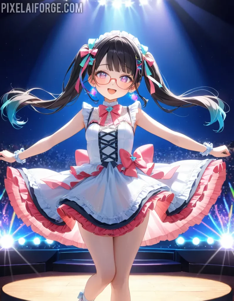 Idol de Anime en Escenario: Arte Digital Vibrante