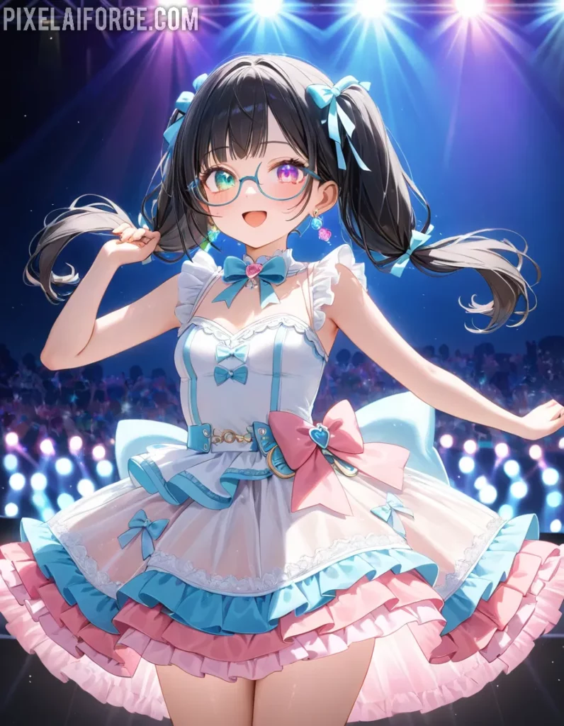 Idol de Anime en Escenario: Arte Digital Vibrante