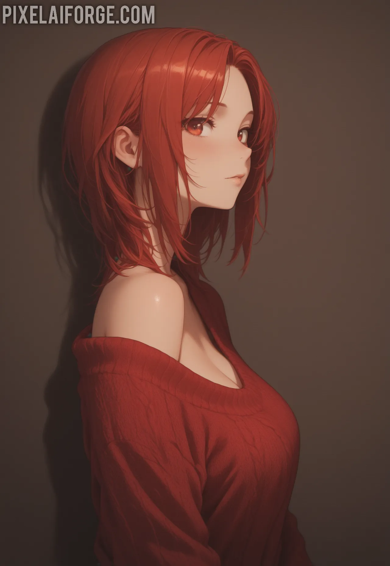 La magia de una guapa chica anime pelirroja en vestido rojo