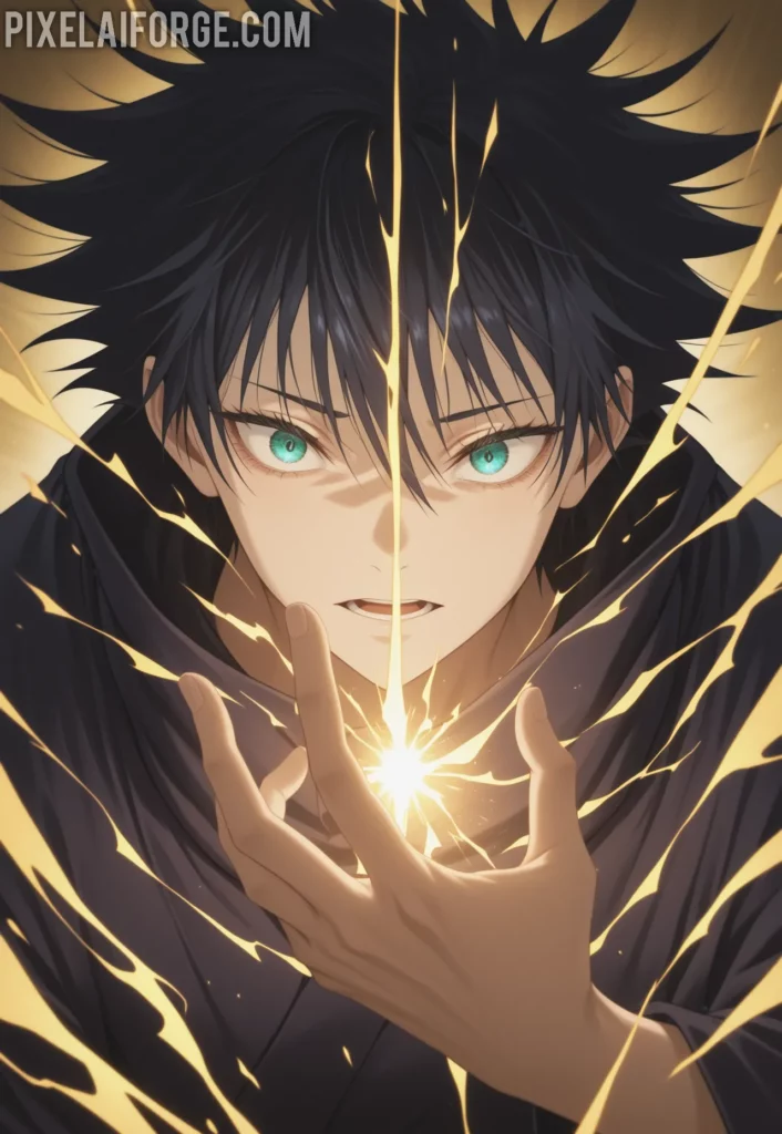 Megumi y la Invocación de Nue Combate con la Técnica de las Diez Sombras el ilustración anime