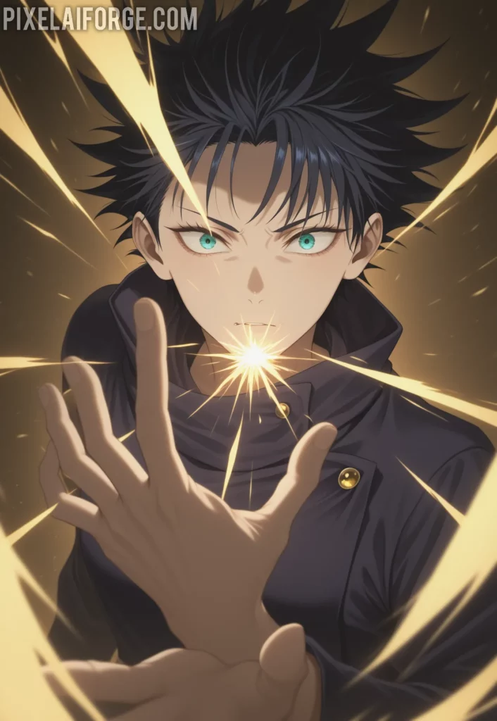 Megumi y la Invocación de Nue Combate con la Técnica de las Diez Sombras el ilustración anime