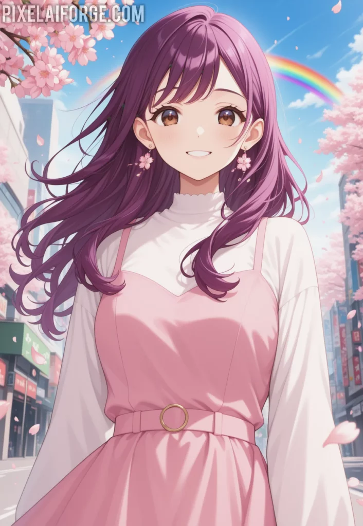 Misato Katsuragi en paisaje de flores de cerezo estilo Kawalli