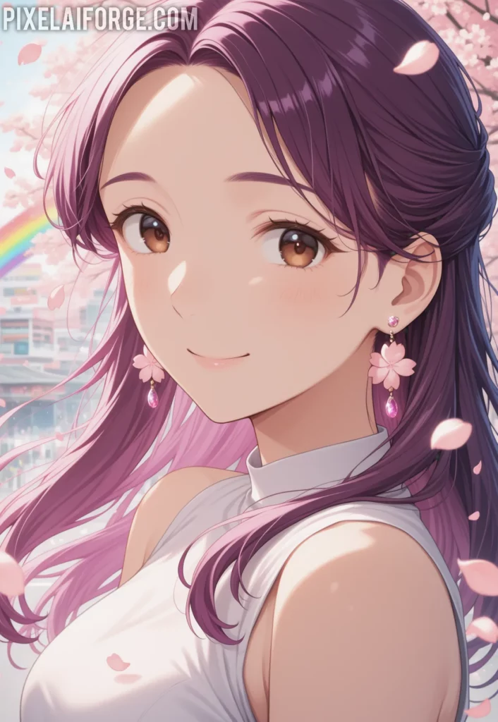 Misato Katsuragi en paisaje de flores de cerezo estilo Kawalli