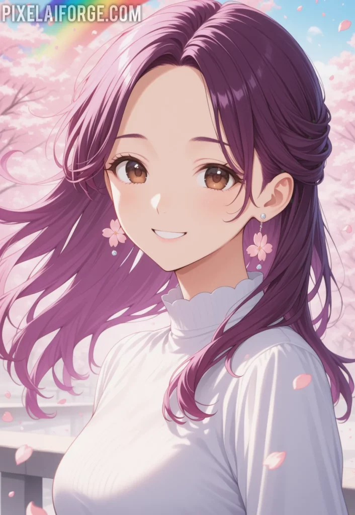 Misato Katsuragi en paisaje de flores de cerezo estilo Kawalli