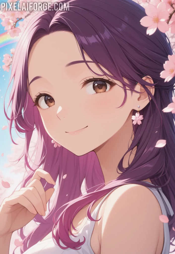 Misato Katsuragi en paisaje de flores de cerezo estilo Kawalli