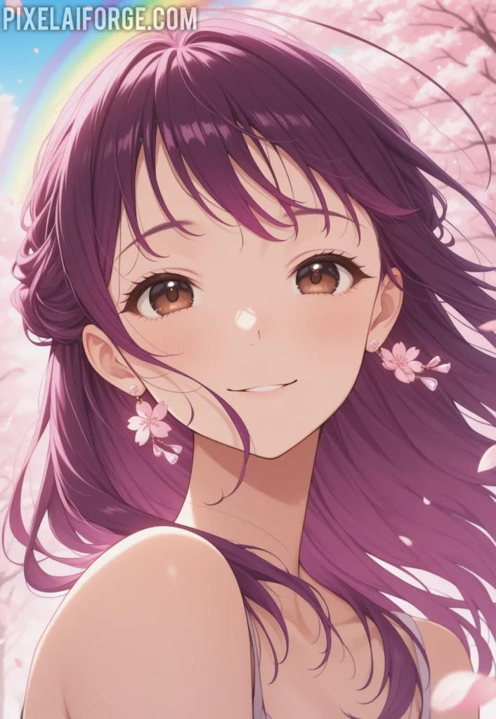 Misato Katsuragi en paisaje de flores de cerezo estilo Kawalli