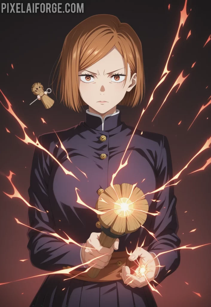 Imagen generada por IA de Nobara Kugisaki en Acción Magia y Determinación en Jujutsu Kaisen