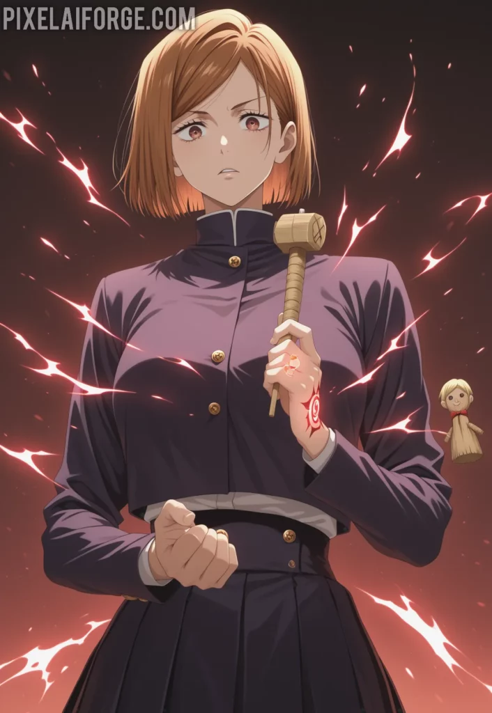 Imagen generada por IA de Nobara Kugisaki en Acción Magia y Determinación en Jujutsu Kaisen