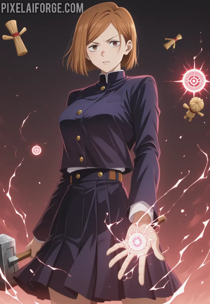 Imagen generada por IA de Nobara Kugisaki en Acción Magia y Determinación en Jujutsu Kaisen